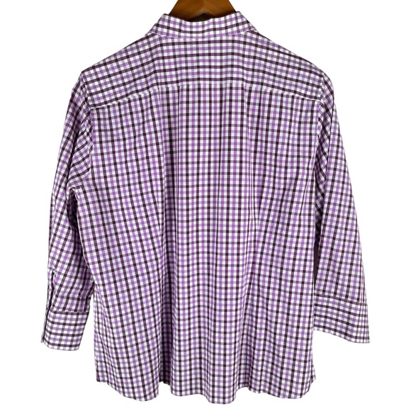 Lands' End No Iron 100% Cotton Purple & White Gingham Button Down Shirt in 16P - Picture 2 of 6